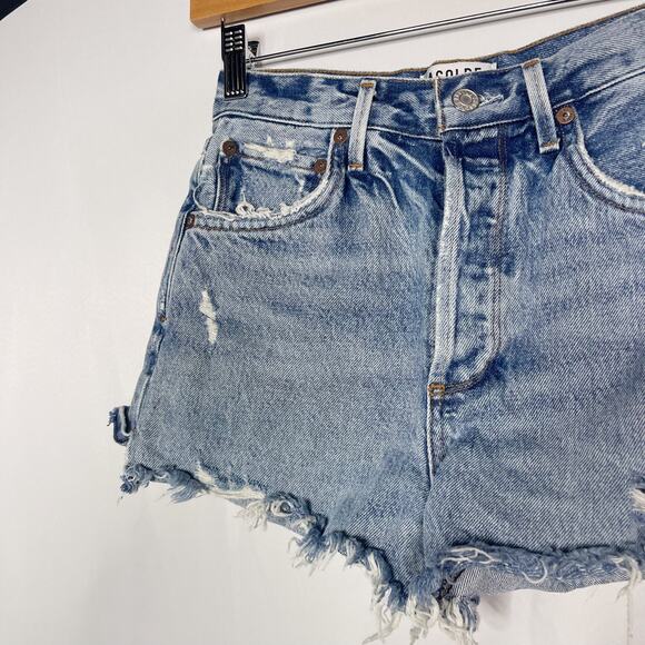 AGOLDE Size 24 Jaden Short Surreal Medium Wash Distressed Button Fly Fray Hem - Picture 5 of 12